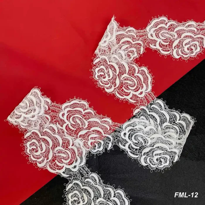 White Floral with Rose Pattern Lace | Width 9.6cm (3.8 inches) 96mm | SKU-FML-12