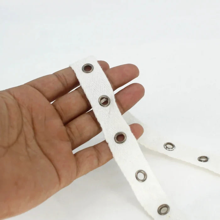 White Herringbone Fabric with Grommets