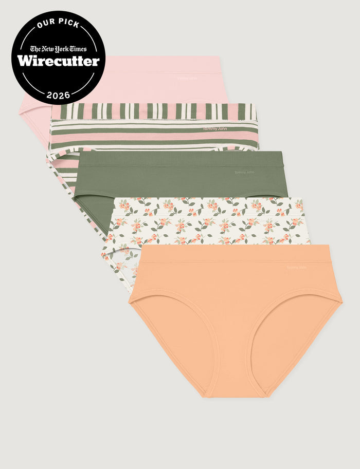 Women's Cool Cotton Brief (5-Pack)::Rosewater/Chintz Rose Varsity Stripe/Oil Green/Coconut Milk Camellias/Cream Blush