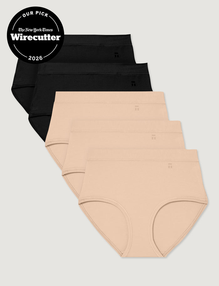 Women's Cool Cotton High Rise Brief (5-Pack)::Black/Maple Sugar