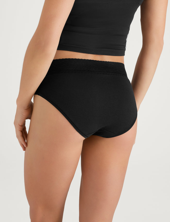 Women's Cool Cotton High Rise Brief, Lace Waist::Black Lace Waist