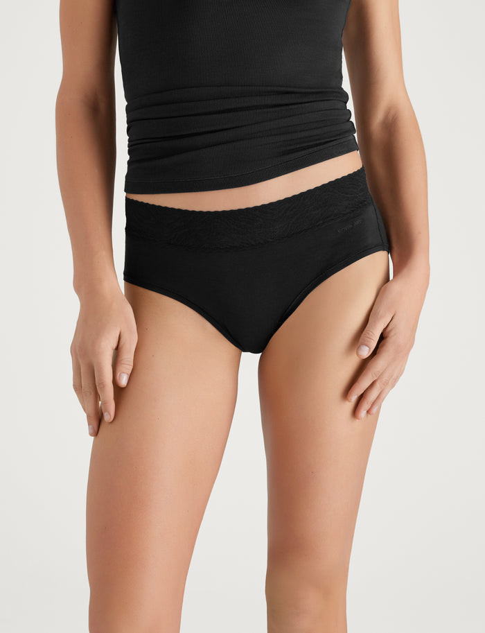 Women's Cool Cotton High Rise Brief, Lace Waist::Black Lace Waist