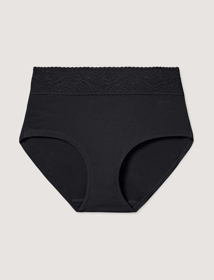 Women's Cool Cotton High Rise Brief, Lace Waist::Black Lace Waist::Swatch