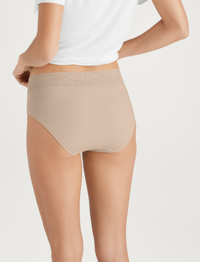 Women's Cool Cotton High Rise Brief, Lace Waist::Shifting Sand Lace Waist
