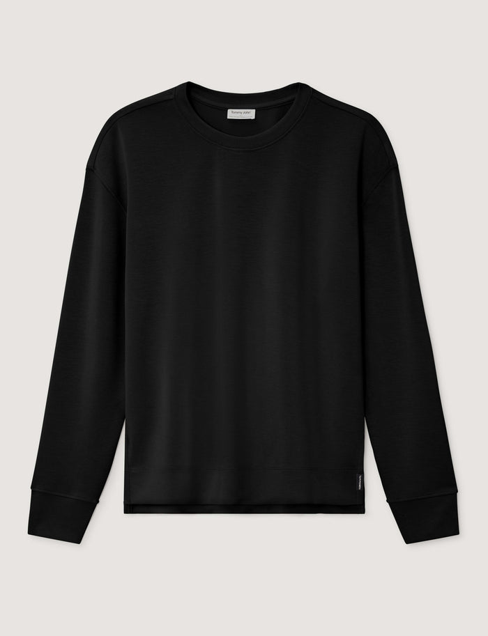 Women's Luxe Traveler Knit Long Sleeve Crew Neck::Black::Swatch