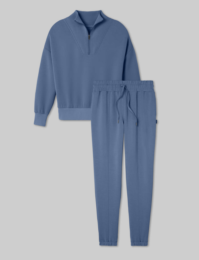 OLD::Women's Luxe Traveler Knit Quarter Zip & Jogger Set::Vintage Indigo