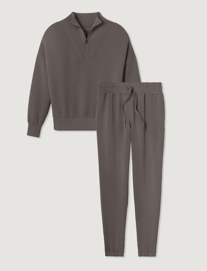 Women's Luxe Traveler Knit Quarter Zip & Jogger Set::Falcon