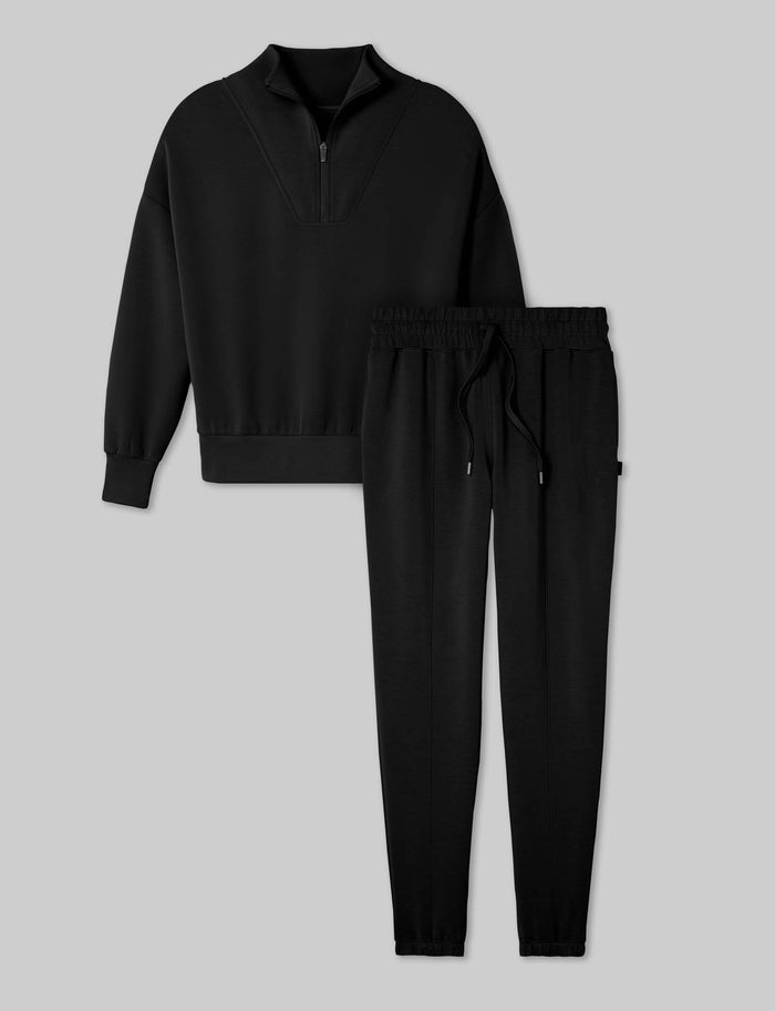 OLD::Women's Luxe Traveler Knit Quarter Zip & Jogger Set::Black