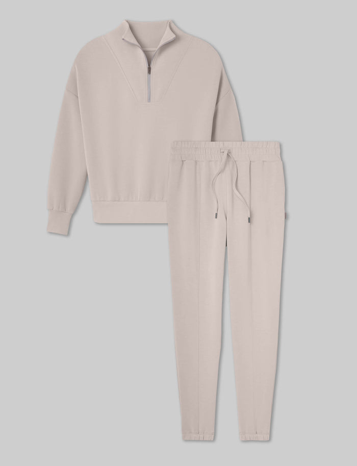 Women's Luxe Traveler Knit Quarter Zip & Jogger Set::Ashes of Roses