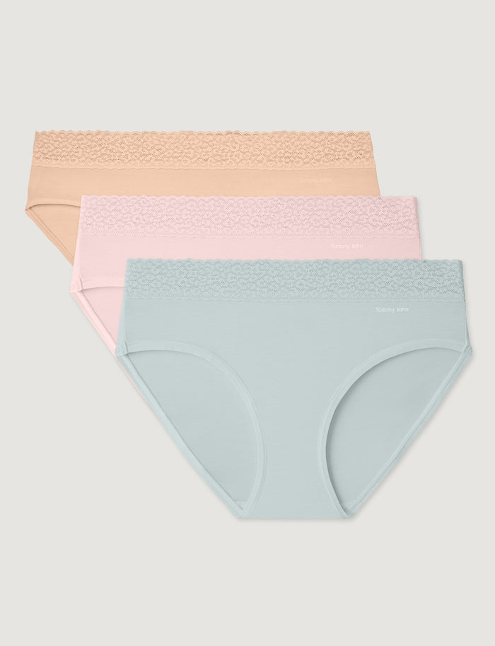 Women's Second Skin Brief, Lace Waist (3-Pack)::Maple Sugar/Rosewater/Ice Flow Lace Waist