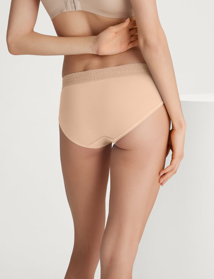 Women's Second Skin Brief, Lace Waist (3-Pack)::Black/Maple Sugar/Rosewater Lace Waist