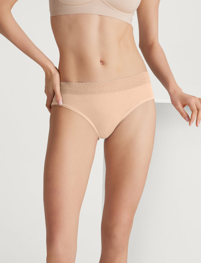 Women's Second Skin Brief, Lace Waist (3-Pack)::Black/Maple Sugar/Rosewater Lace Waist