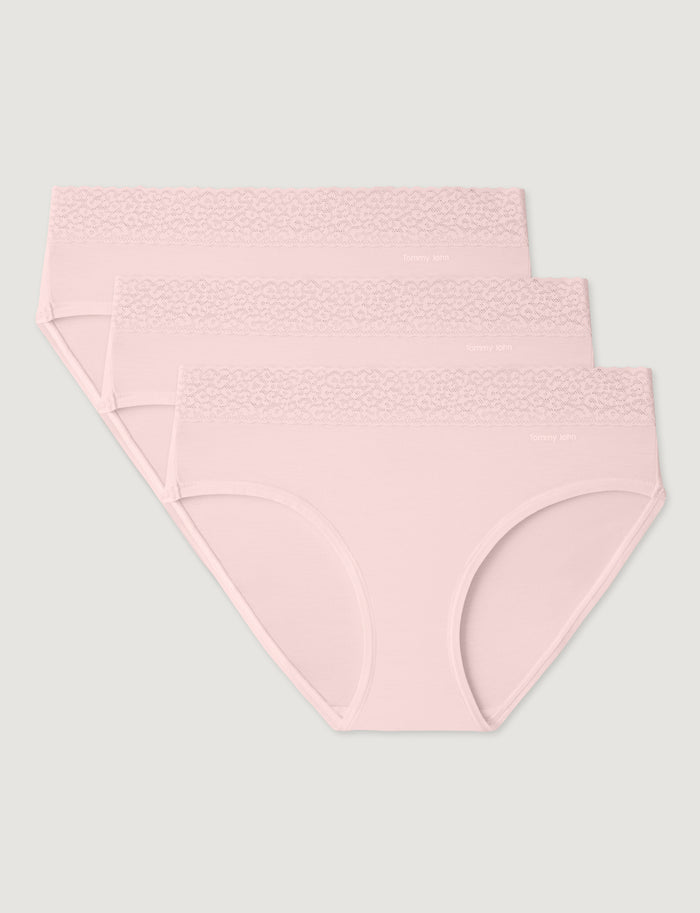 Women's Second Skin Brief, Lace Waist (3-Pack)::Rosewater Lace Waist