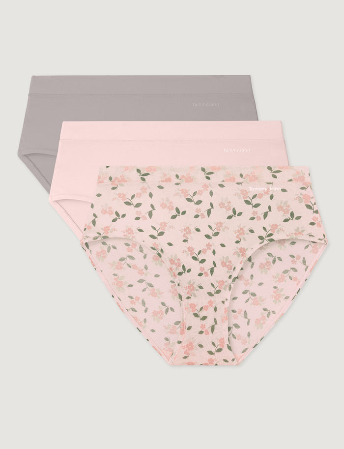 Women's Second Skin High Rise Brief (3-Pack)::Ashes of Roses/Rosewater/Rosewater Camellias