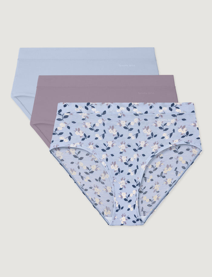 Women's Second Skin High Rise Brief (3-Pack)::Halogen Blue/Nirvana/Halogen Blue Camellias