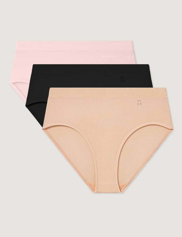Women's Second Skin High Rise Brief (3-Pack)::Rosewater/Black/Maple Sugar