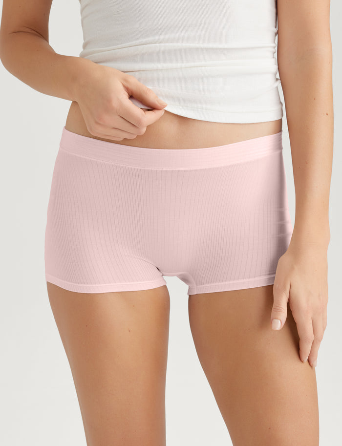 Women's Second Skin Luxe Rib Boyshort (5-Pack)::Black/Shifting Sand/Rosewater Luxe