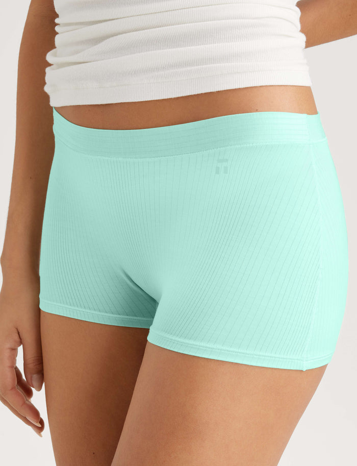 Women's Second Skin Luxe Rib Boyshort::Brook Green Luxe
