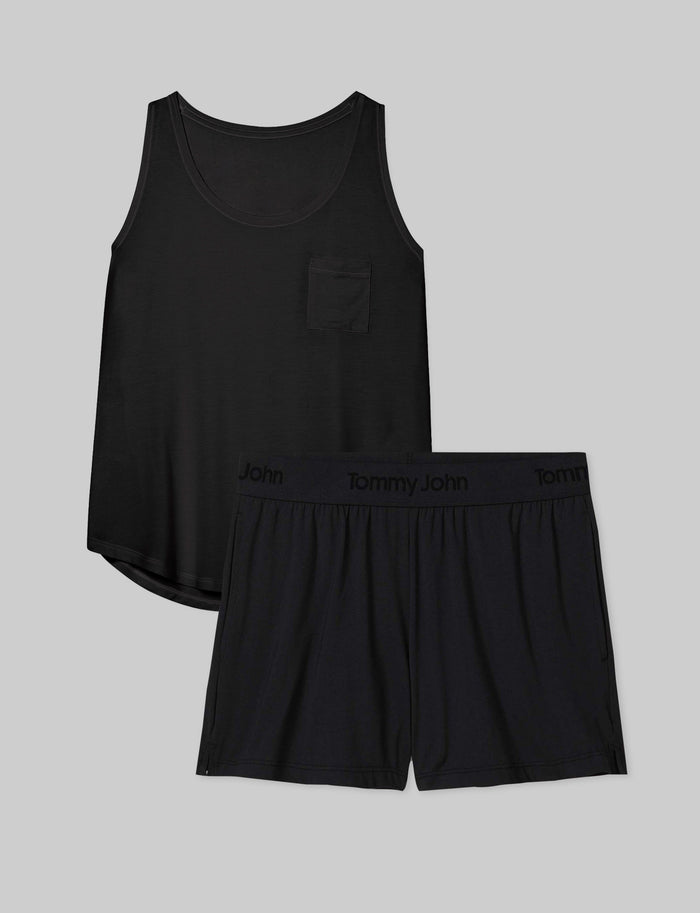 OLD::Women's Second Skin Sleep Pocket Tank & Short Set::Black