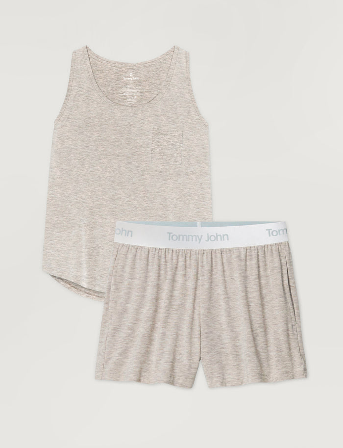 Women's Second Skin Sleep Pocket Tank & Short Set::Dove Heather