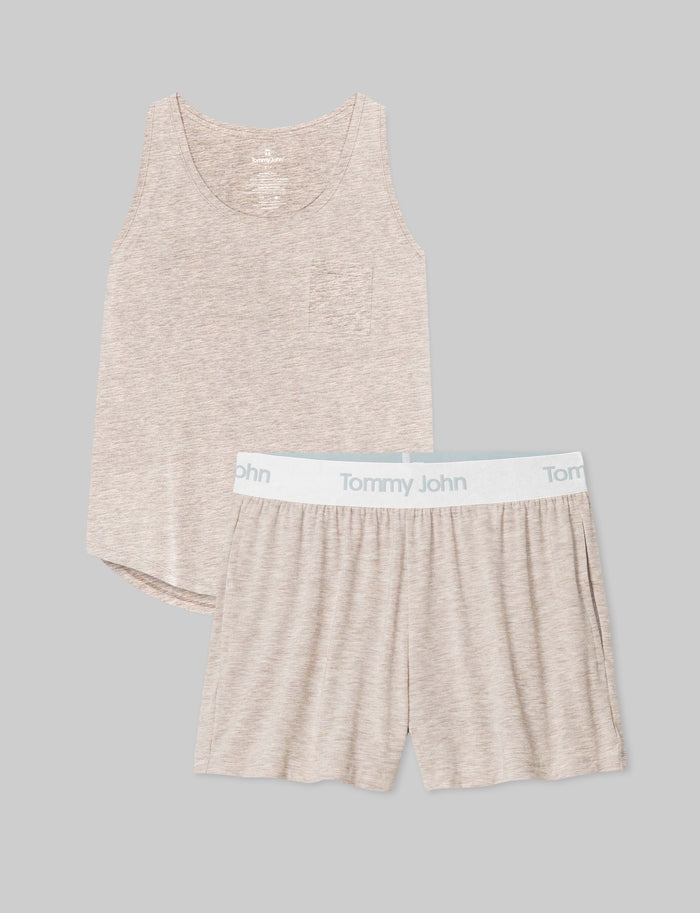 OLD::Women's Second Skin Sleep Pocket Tank & Short Set::Dove Heather
