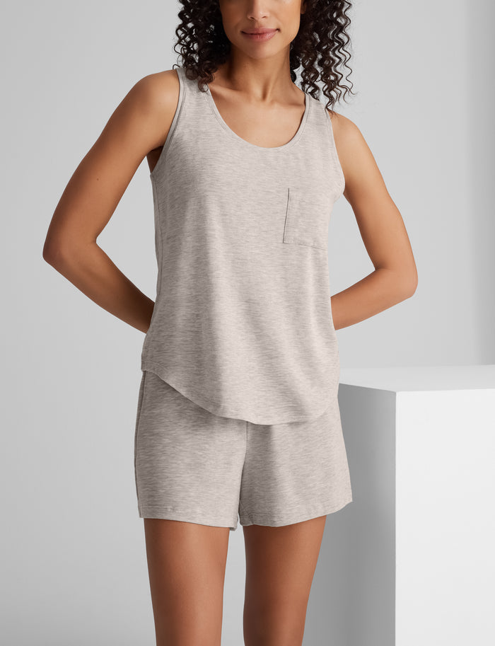 OLD::Women's Second Skin Sleep Pocket Tank & Short Set::Dove Heather
