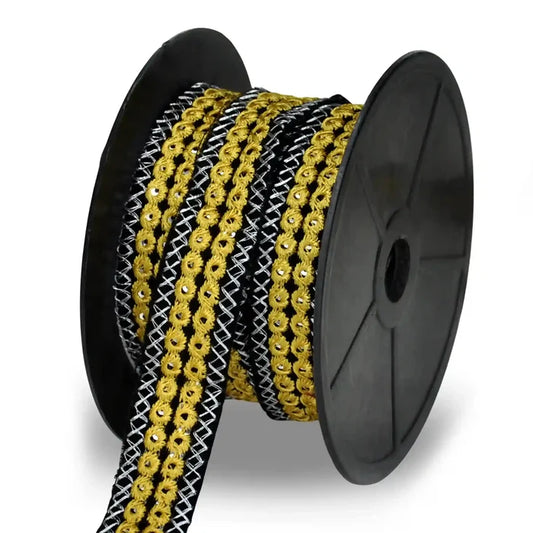 Yellow Crimson Embroidery Mirror Lace | 2 Meters