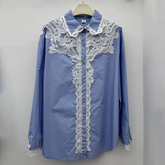 Designer floral yoke set by Ani Accessories shown on women’s shirt