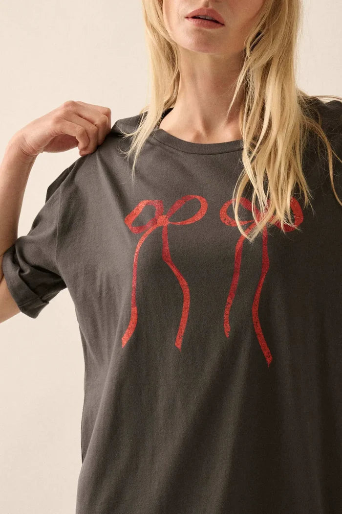 You Bow Girl Oversize Cuffed Graphic Tee - ShopPromesa