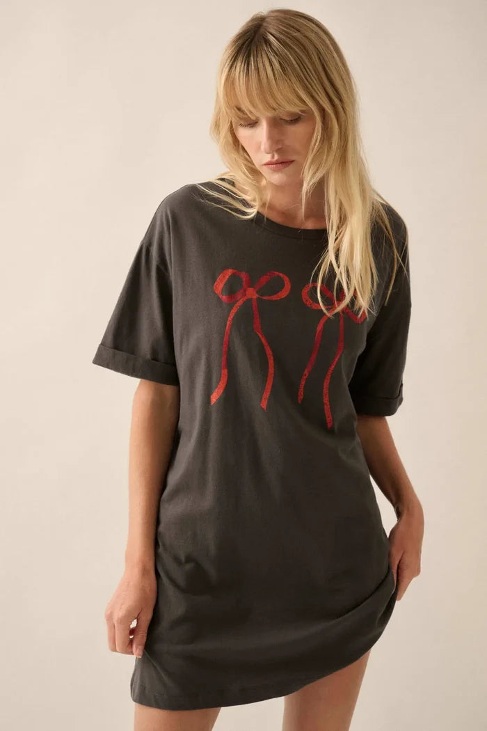 You Bow Girl Oversize Cuffed Graphic Tee - ShopPromesa