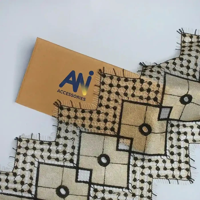 Ani Accessories Geometric Pattern Scarf in Beige and Black with Fringed Edges for Stylish Outfits